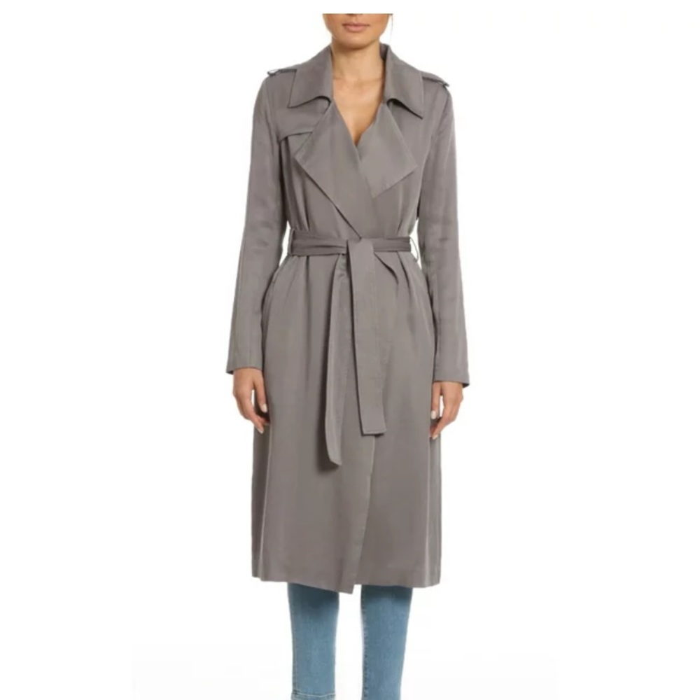 Badgley Mischka Belle Angelina tencel dark gray women’s S collar trenchcoat